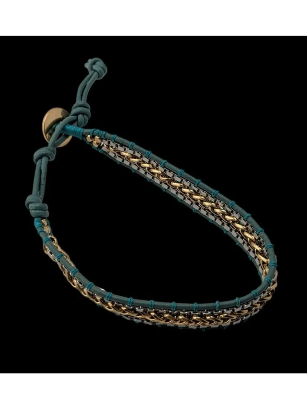 Stella & Dot Foundation Bracelet Adjustable Chain Leather Boho Chic